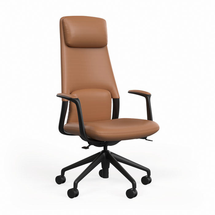 Hawthorne Highback Executive Boardroom Chair with Fixed Arms - Brown PU