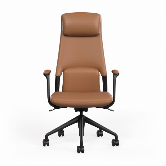 Hawthorne Highback Executive Boardroom Chair with Fixed Arms - Brown PU