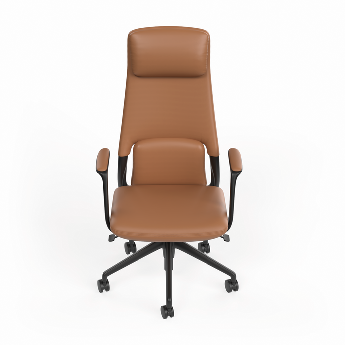 Hawthorne Highback Executive Boardroom Chair with Fixed Arms - Brown PU