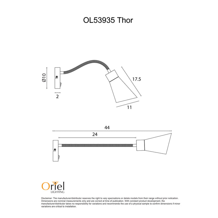 Thor Switched Black Wall Light
