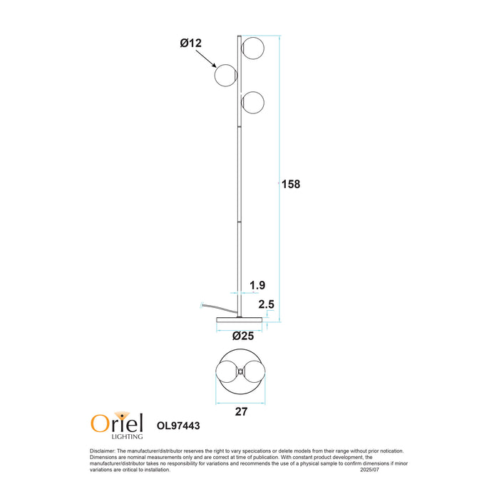Valcross 3Lt Satin Brass Floor Lamp