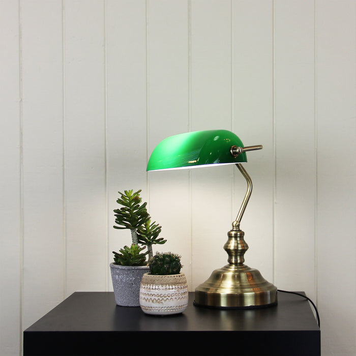 Bankers Switched Antique Brass Lamp