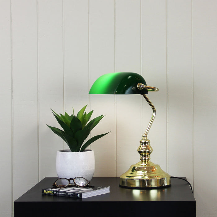 Bankers Switched Brass Lamp