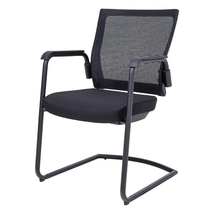 Balance Cantilever Visitor Chair with fixed arms, mesh back, fabric seat, cantilever base