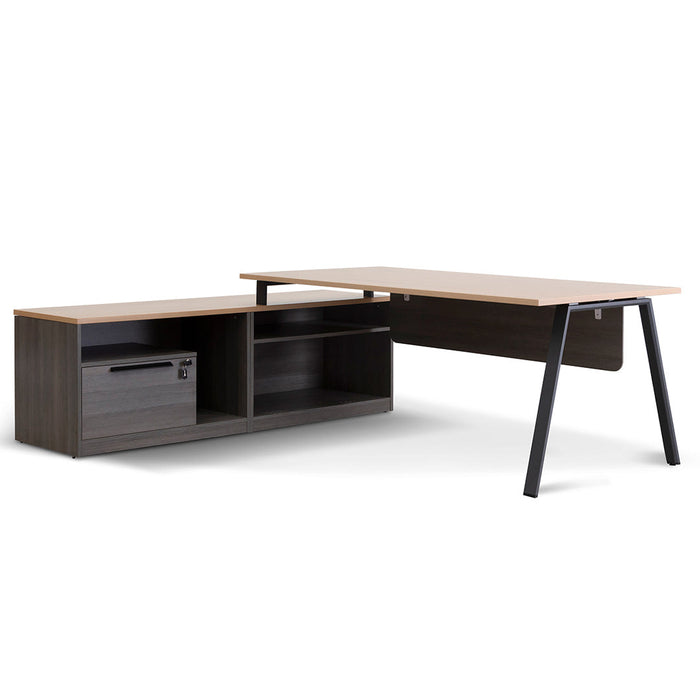 COT8127-SN 1.8m Left Return Office Desk - Black with Natural Top