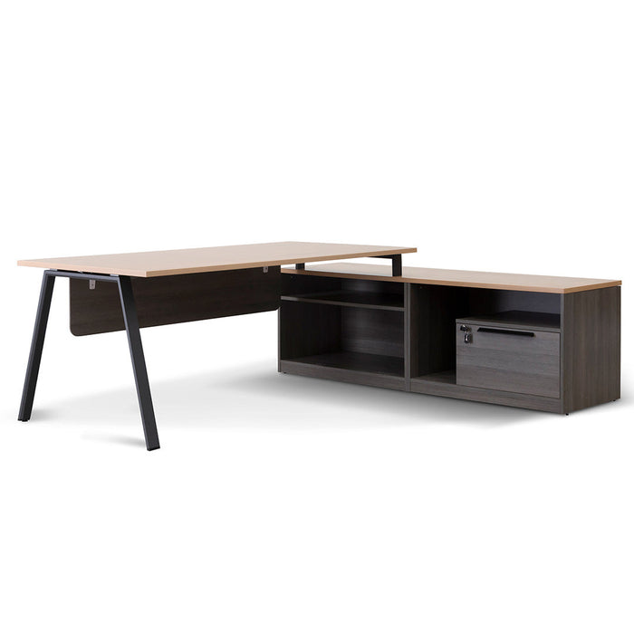 COT8128-SN 1.8m Right Return Office Desk - Black with Natural Top