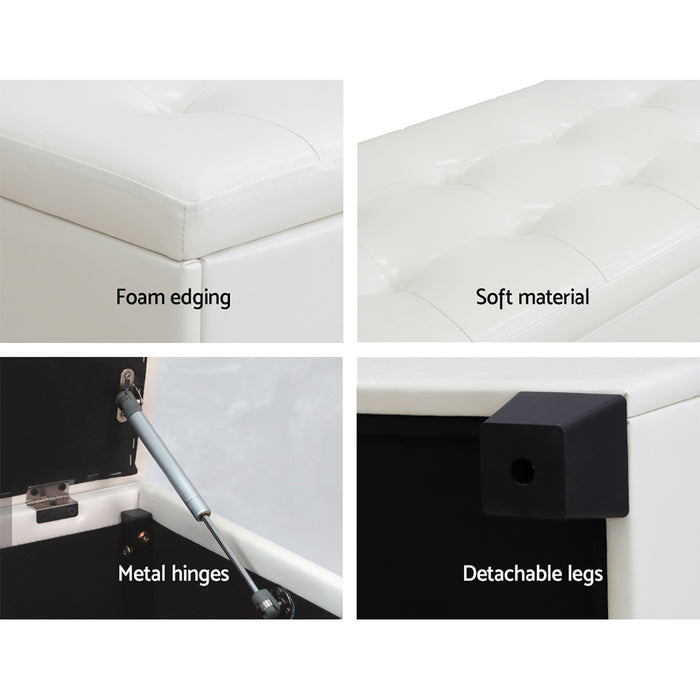 Artiss Storage Ottoman Blanket Box 97cm Leather White