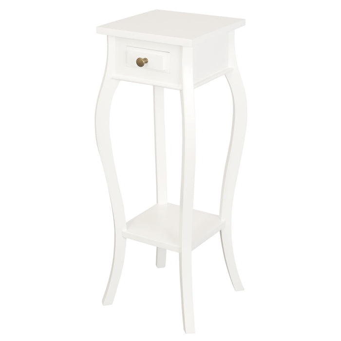 Queen Anne 1 Drawer Plant Stand (White)