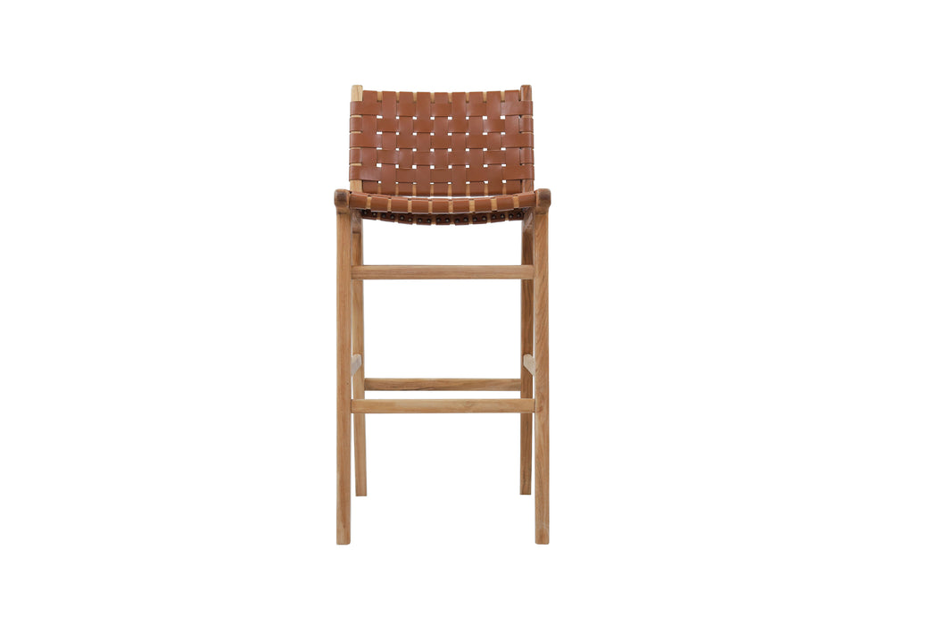 Altadena Leather Bar Stool - Tan Woven