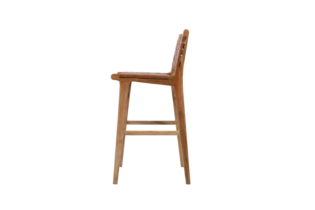 Altadena Leather Bar Stool - Tan Woven