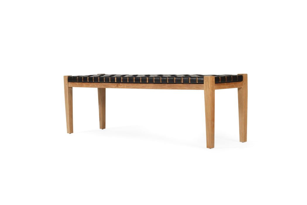 Altadena Woven Leather Bench - Black