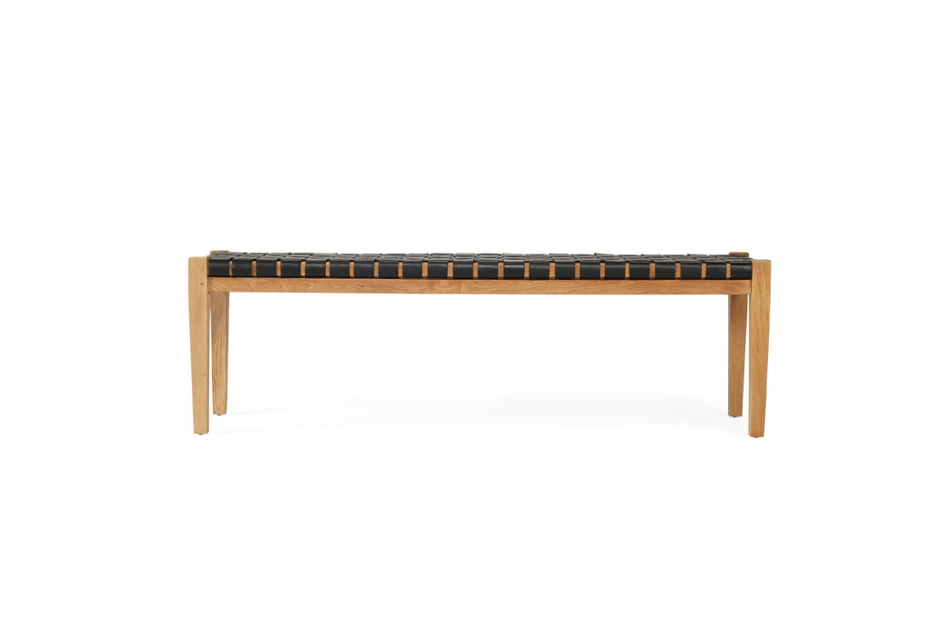 Altadena Woven Leather Bench - Black