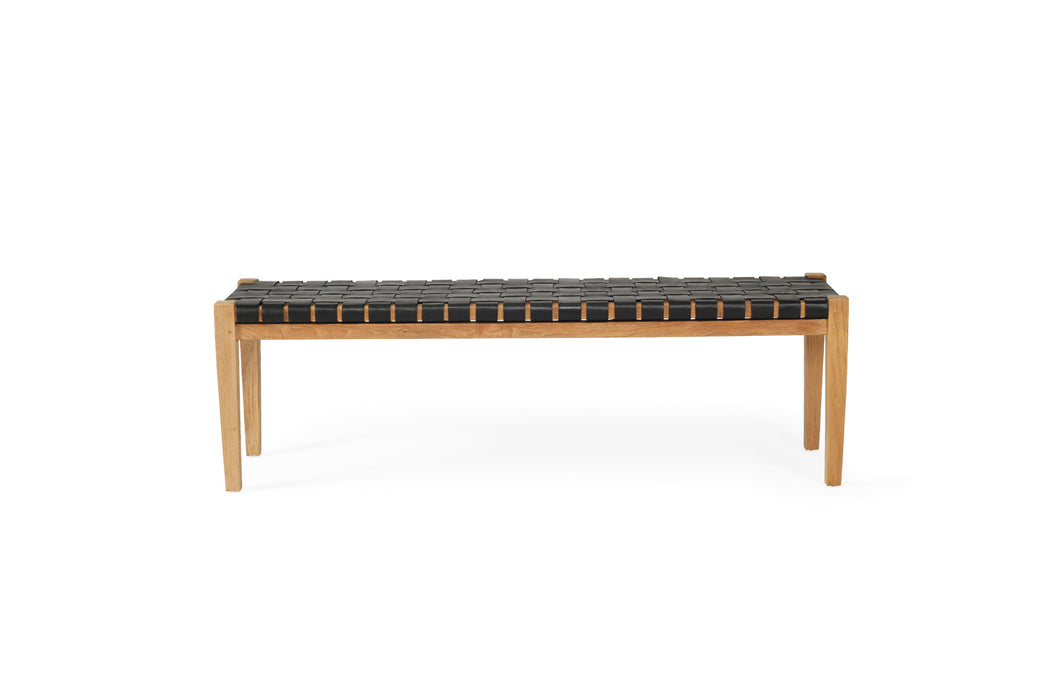 Altadena Woven Leather Bench - Black