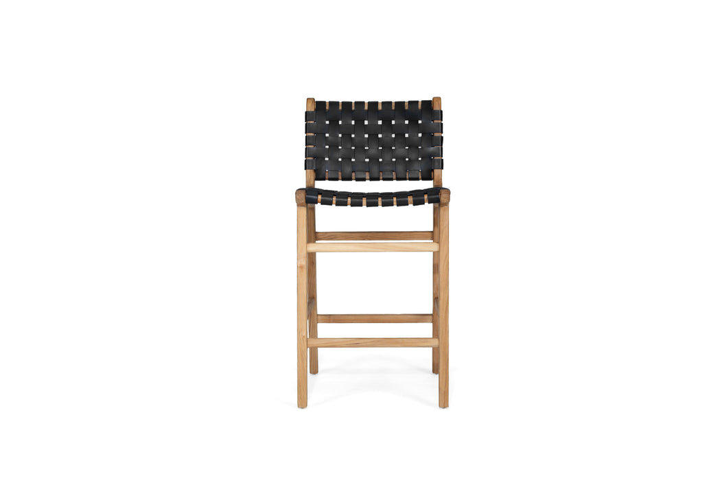 Altadena Leather Counter Stool - Black Woven