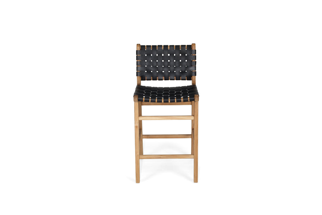 Altadena Leather Counter Stool - Black Woven