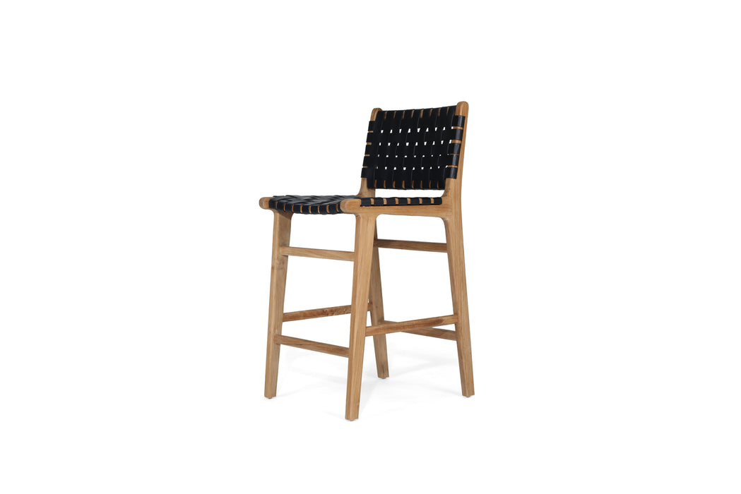 Altadena Leather Counter Stool - Black Woven