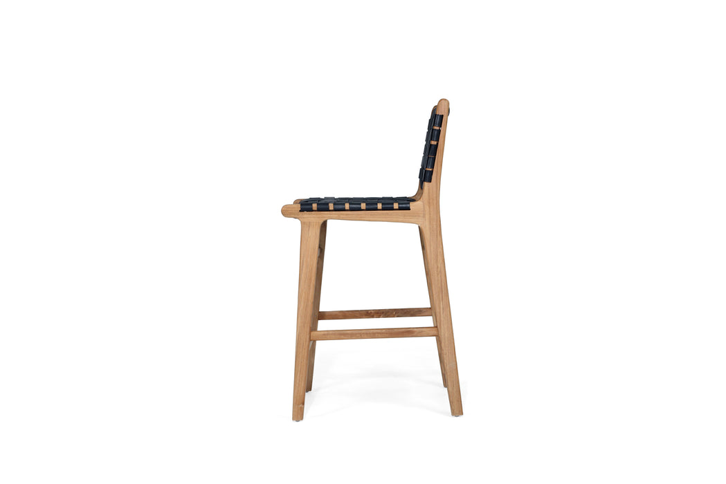 Altadena Leather Counter Stool - Black Woven