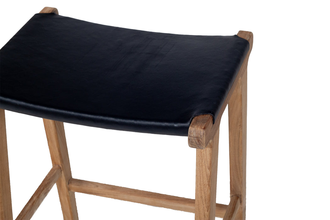 Altadena Leather Saddle Stool - Black