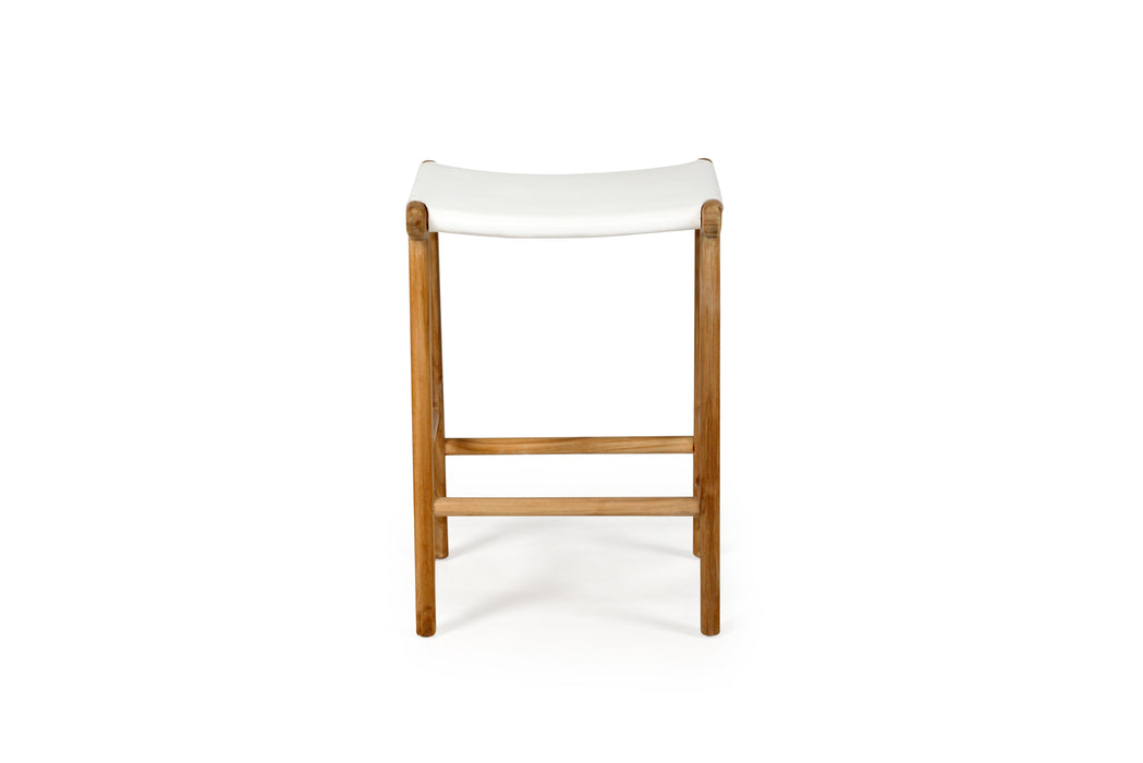 Altadena Leather Saddle Stool - White