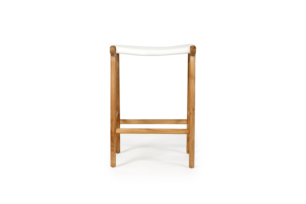 Altadena Leather Saddle Stool - White