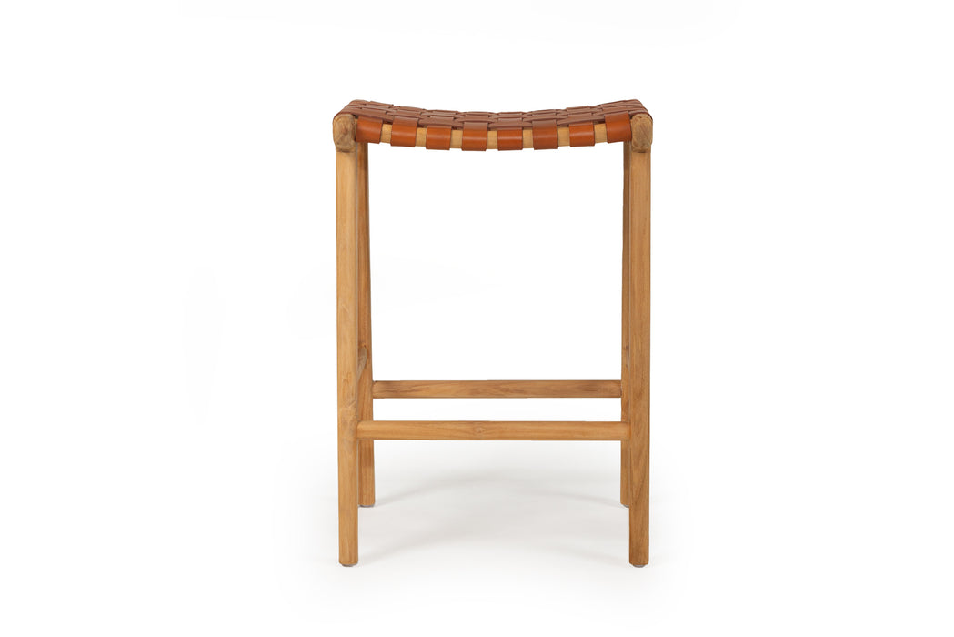 Altadena Leather Saddle Stool - Tan Woven