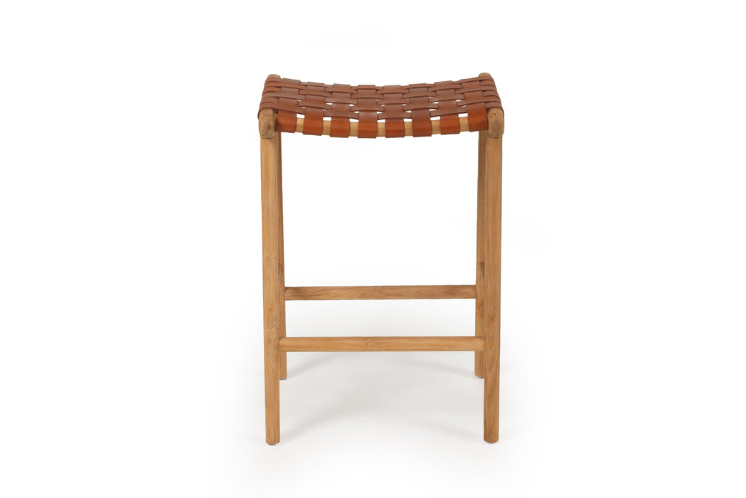 Altadena Leather Saddle Stool - Tan Woven