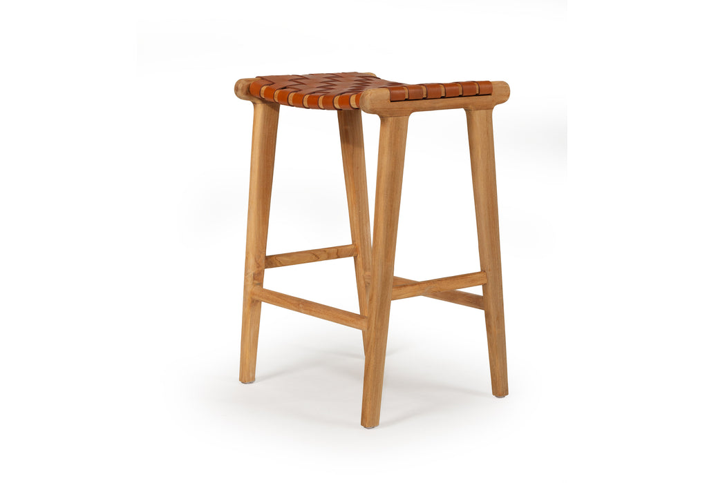 Altadena Leather Saddle Stool - Tan Woven