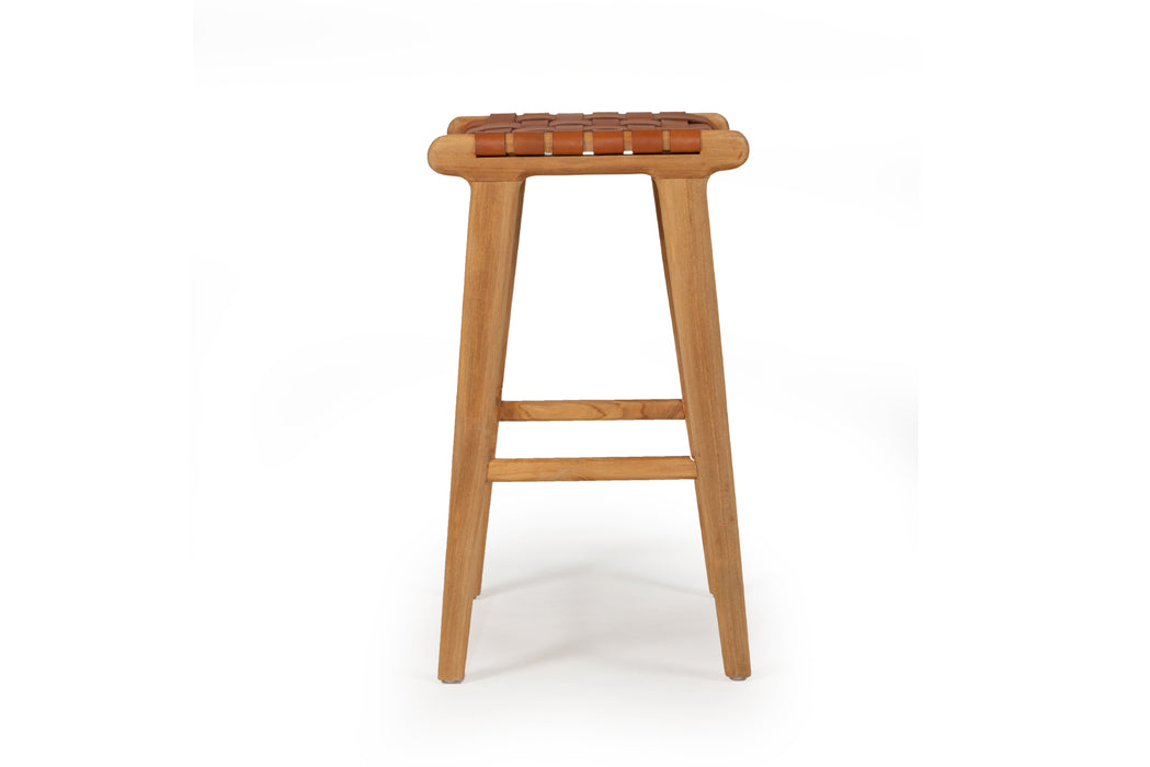 Altadena Leather Saddle Stool - Tan Woven