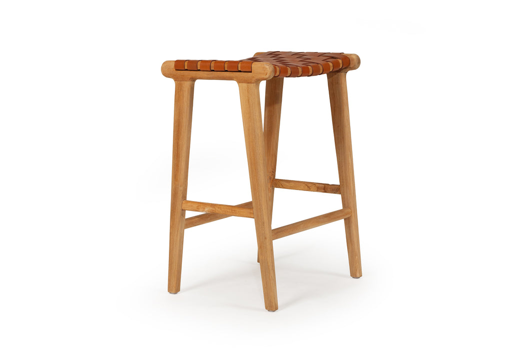 Altadena Leather Saddle Stool - Tan Woven