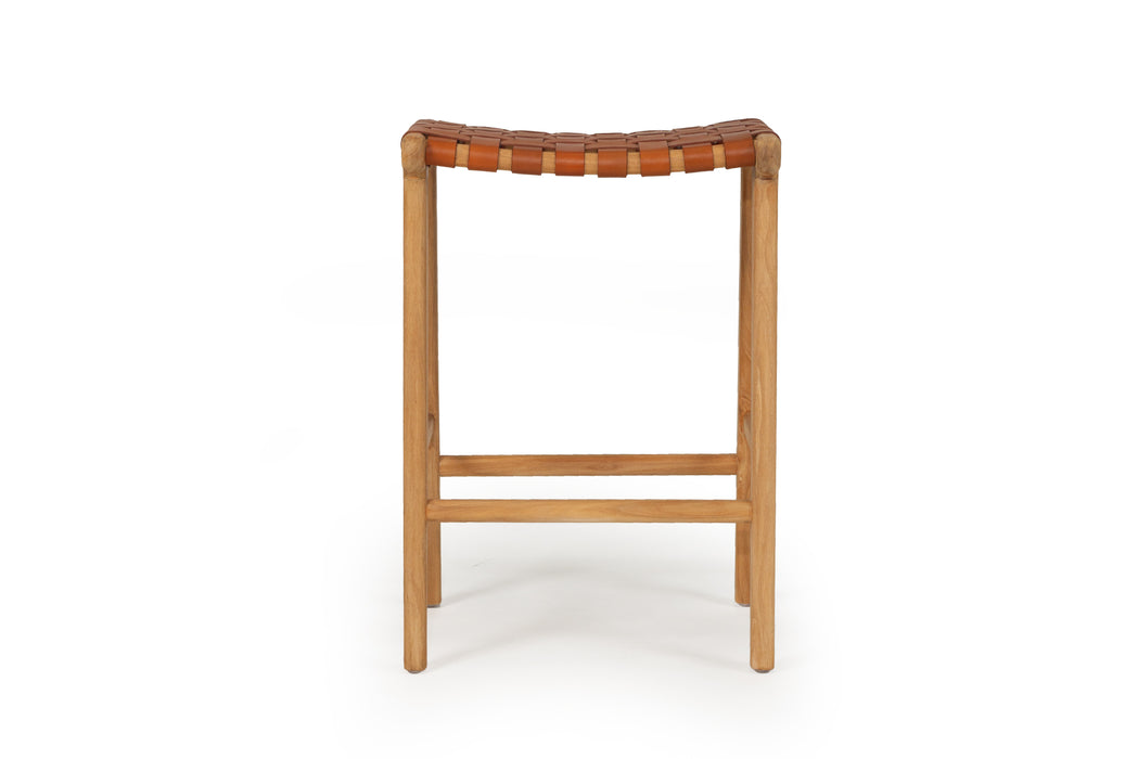 Altadena Leather Saddle Stool - Tan Woven