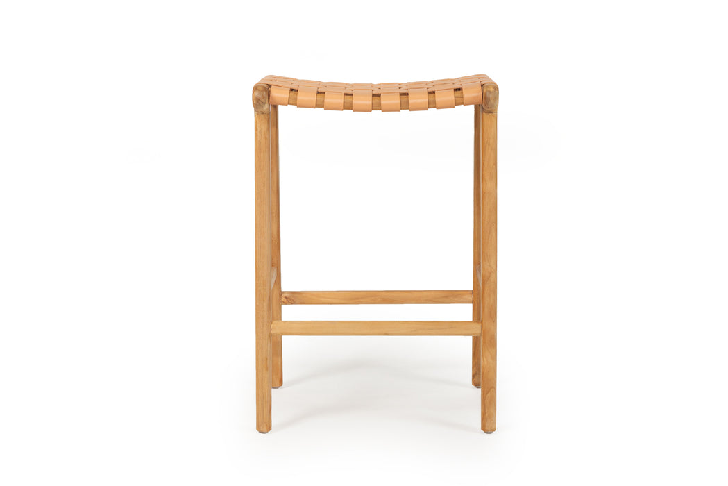 Altadena Leather Saddle Stool - Natural Woven