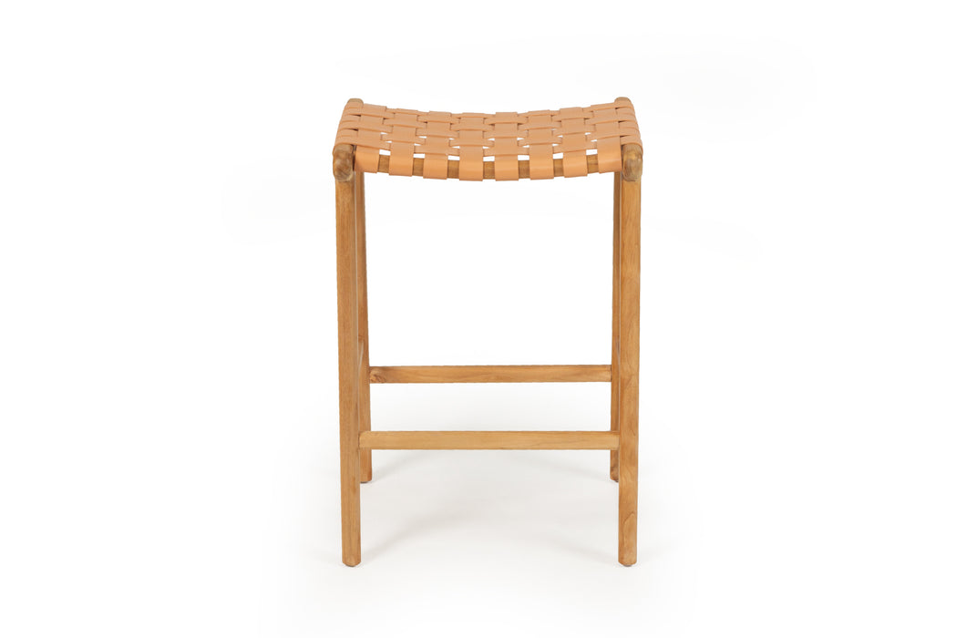 Altadena Leather Saddle Stool - Natural Woven