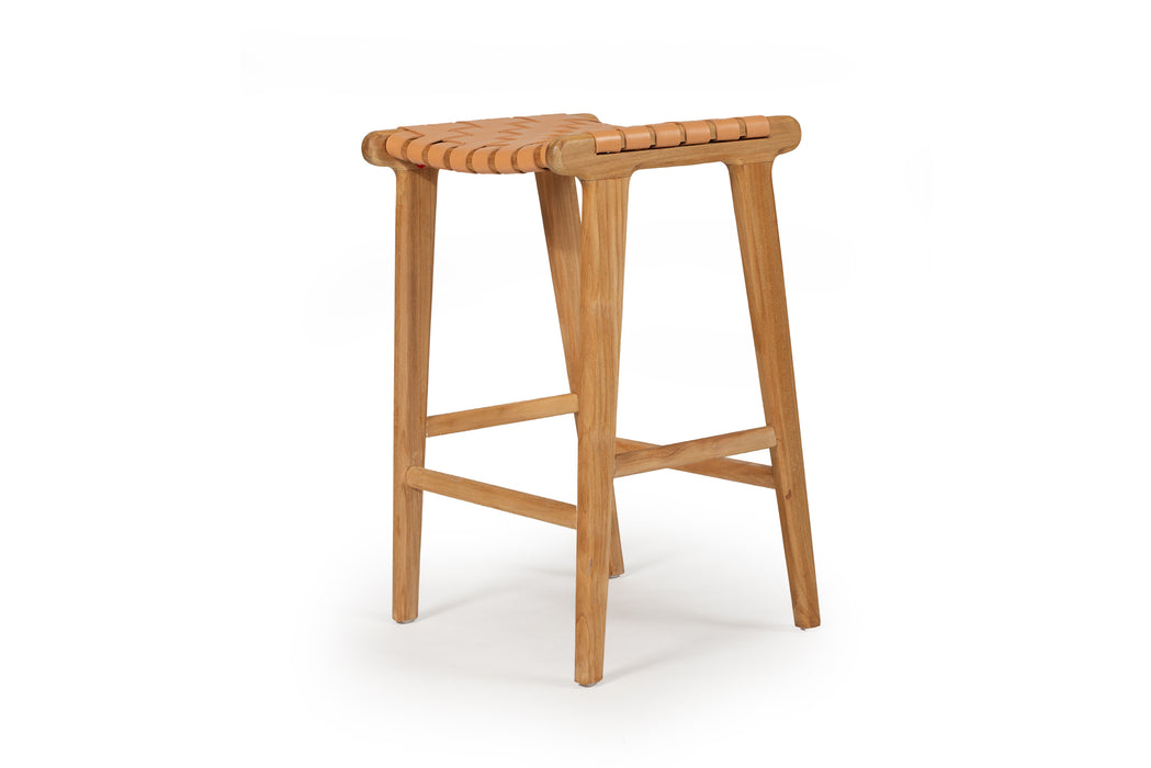 Altadena Leather Saddle Stool - Natural Woven