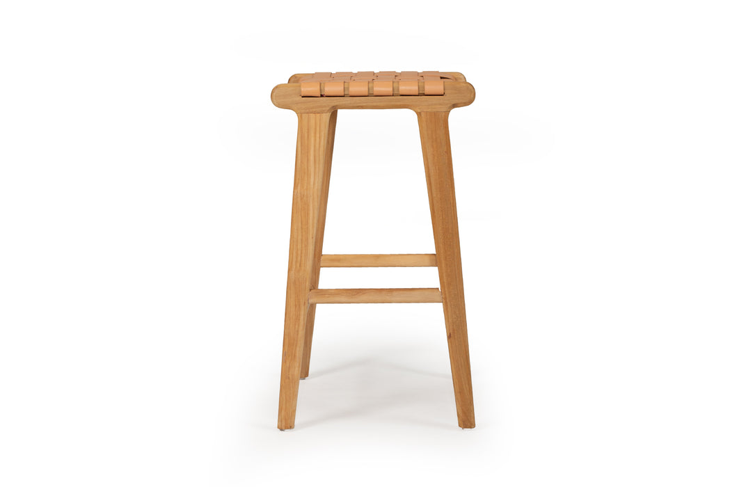 Altadena Leather Saddle Stool - Natural Woven