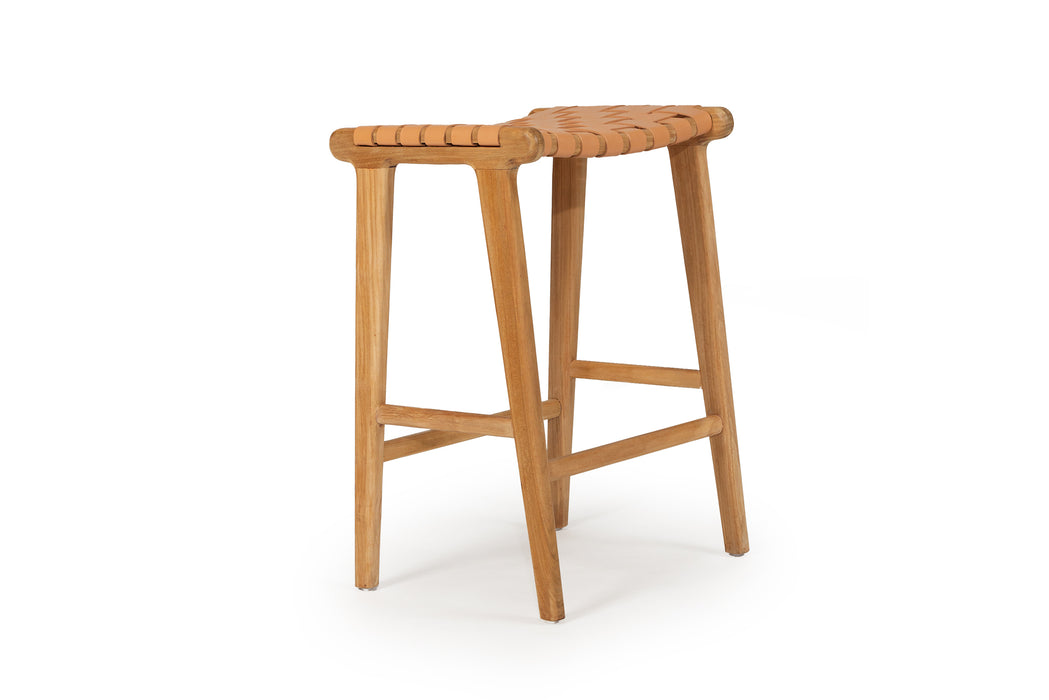 Altadena Leather Saddle Stool - Natural Woven