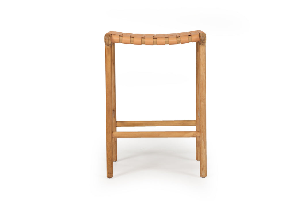 Altadena Leather Saddle Stool - Natural Woven