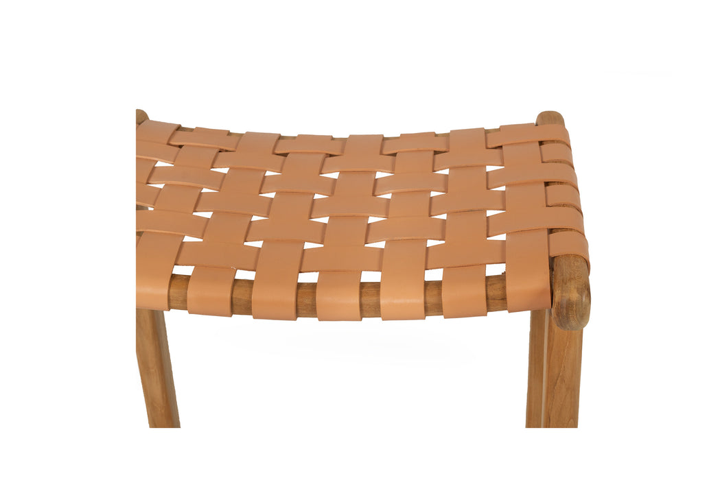 Altadena Leather Saddle Stool - Natural Woven