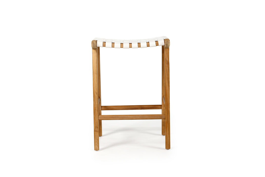 Altadena Leather Saddle Stool - White Woven