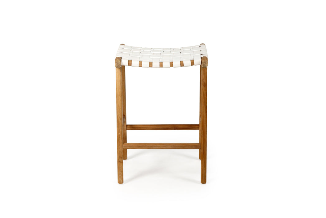 Altadena Leather Saddle Stool - White Woven