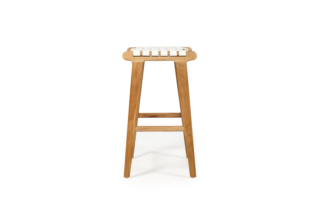 Altadena Leather Saddle Stool - White Woven