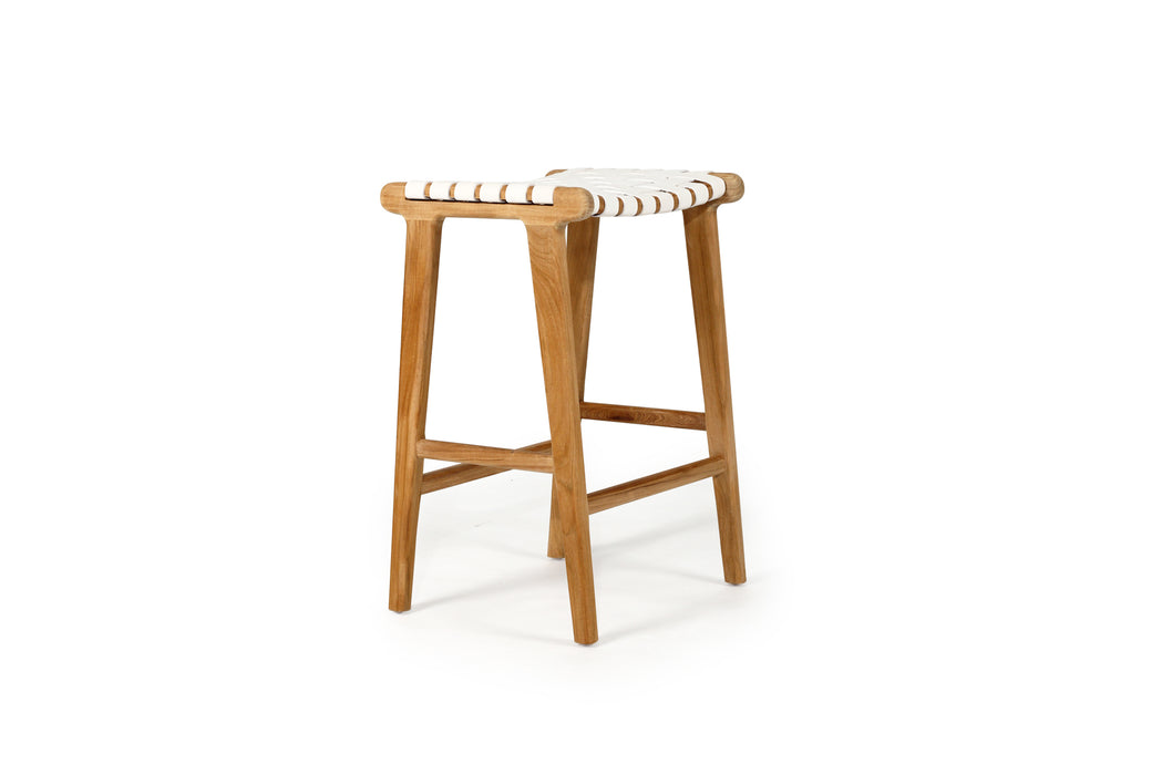 Altadena Leather Saddle Stool - White Woven