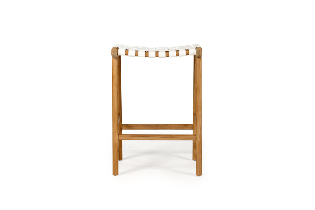 Altadena Leather Saddle Stool - White Woven