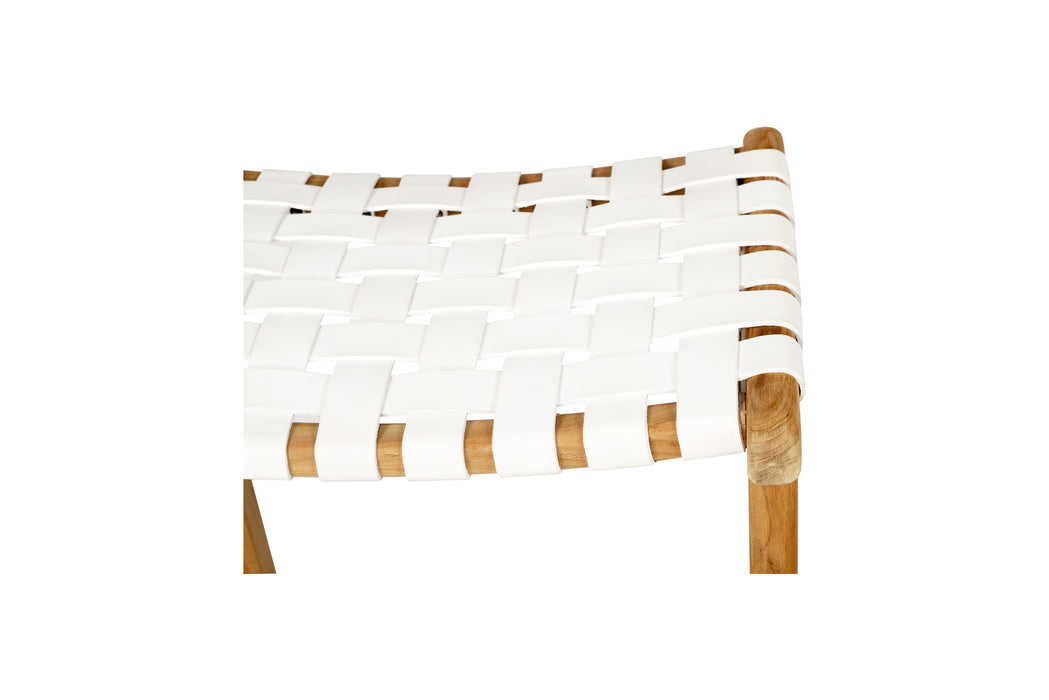 Altadena Leather Saddle Stool - White Woven