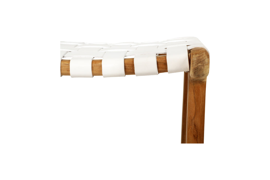 Altadena Leather Saddle Stool - White Woven