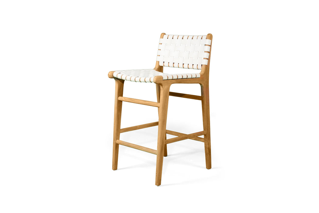 Altadena Leather Counter Stool - White Woven
