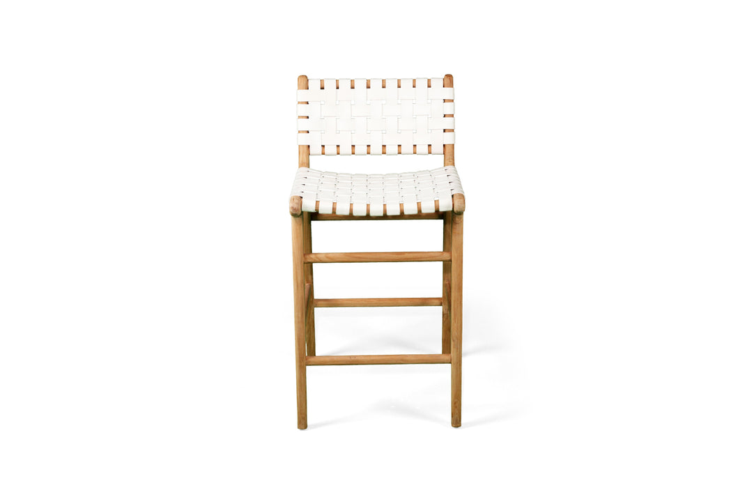 Altadena Leather Counter Stool - White Woven