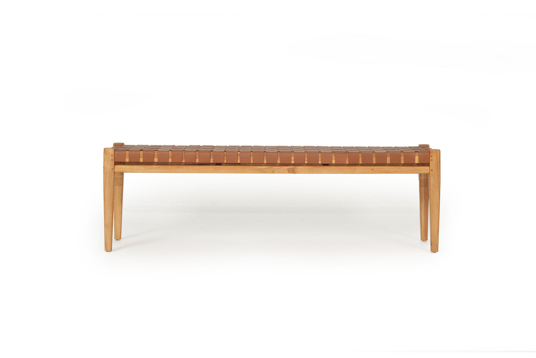 Altadena Woven Leather Bench - Tan