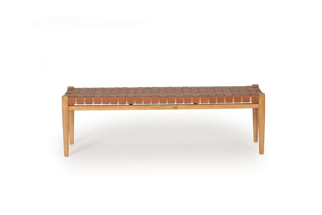 Altadena Woven Leather Bench - Tan