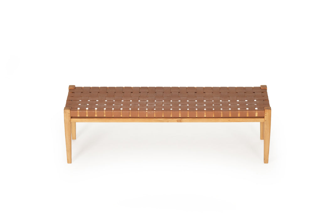 Altadena Woven Leather Bench - Tan