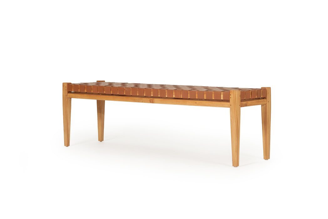 Altadena Woven Leather Bench - Tan